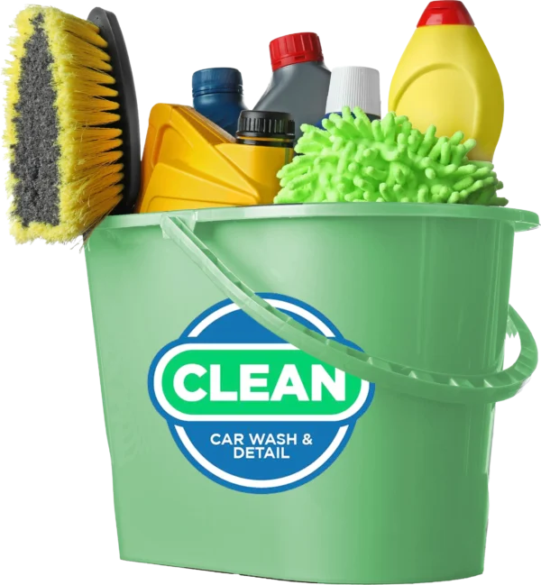 A bucket of car wash supplies that could possibly be used at Clean Car Wash and Detail in Fredericksburg, VA.