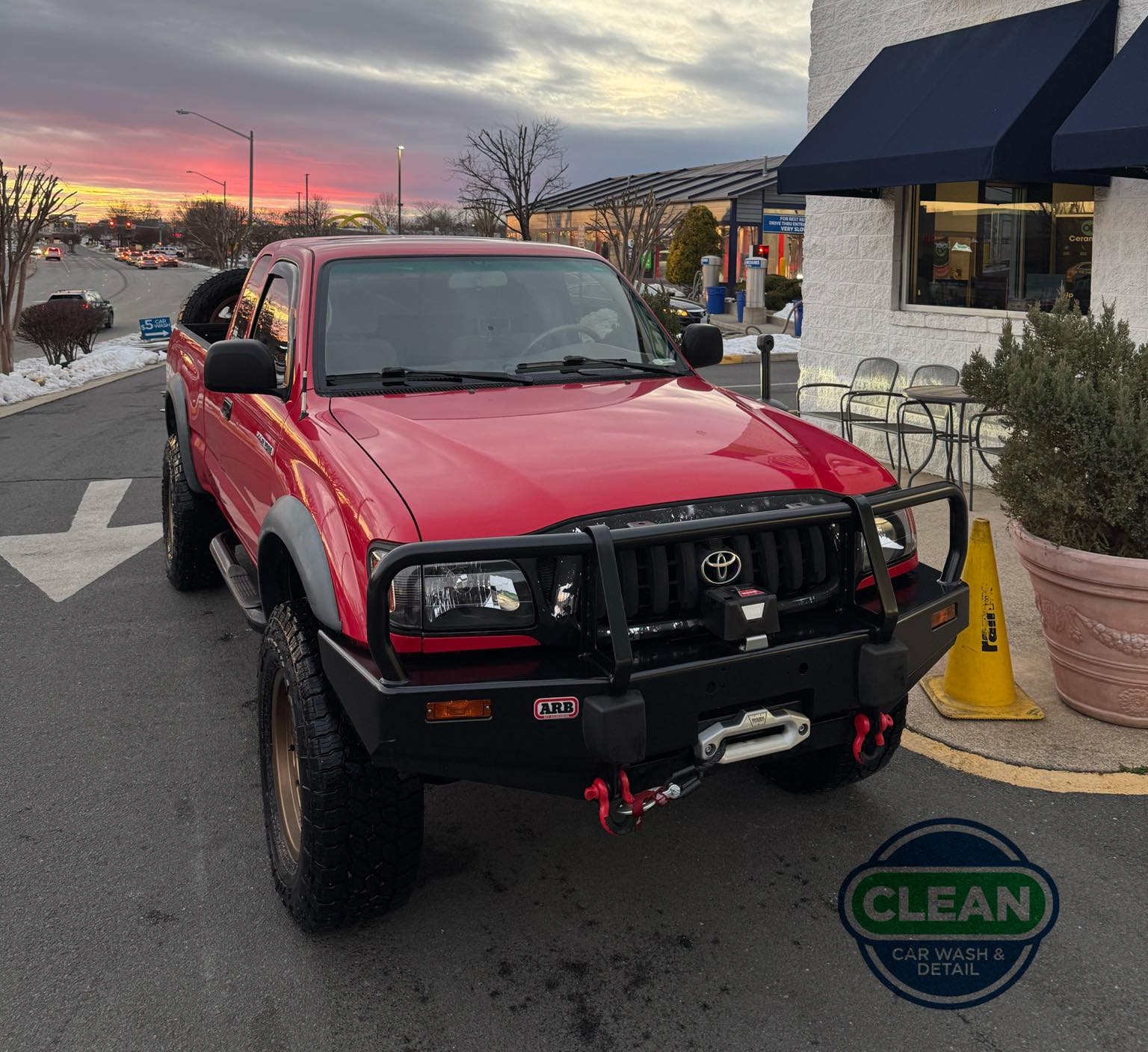 A red truck that just received car detailing services at Clean Car Wash and Detail in Fredericksburg, VA.